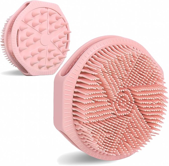 OTHIX Dual-Sided Silicone Body Scrubber -Silicone Loofah 2 in 1 Body Scrubber Exfoliator ＆ Scalp Massager for Shower, All Skin Type, Lather Well, Easy to Clean, 1pc (Pink)