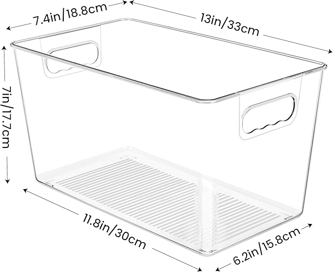 YIHONG Clear Plastic Storage Bins, 8 Pack Pantry Organizer Bins with Handle for Kitchen, Freezer,Cabinet,Closet Organization and Storage(XL)