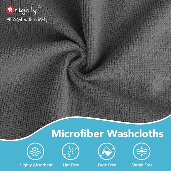 Orighty Wash Cloths Bulk Towels Set 200 Pack, Highly Absorbent and Soft Feel Microfiber Face Cloths, Multi-Purpose Washcloths & Hand Towels for Bathroom, Hotel, Spa, and Gym, 12x12 Inch, Grey
