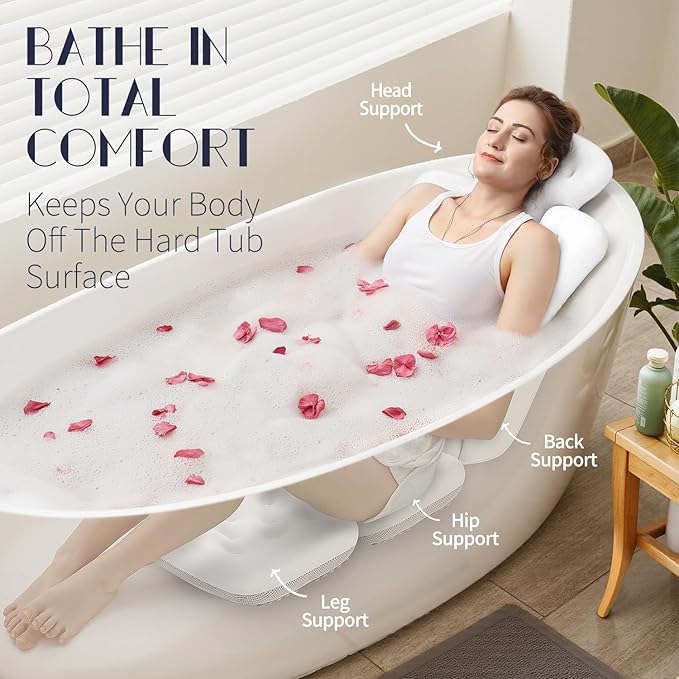 Full Body Bath Pillow for Bathtub, Thick Bathtub Cushion with Laundry Bag, Luxury Tub Pillow for Bath for Headrest Neck and Back Support White 51" x 16"