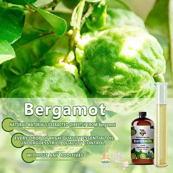 Bergamot Essential Oil (8 oz / 240 ml) – Bergamot Oils for diffusers, humidifiers, Home Baths, Cleaning Products, Yoga, DIY Soaps and DIY Scented Candles