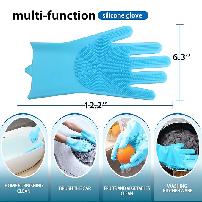 Dog Shampoo Brush, Dog Bath Brush, and Dog Washing Gloves | Essential Dog Bath Supplies and Pet Grooming Gloves for Dogs and Cats (1 Pair, Blue)
