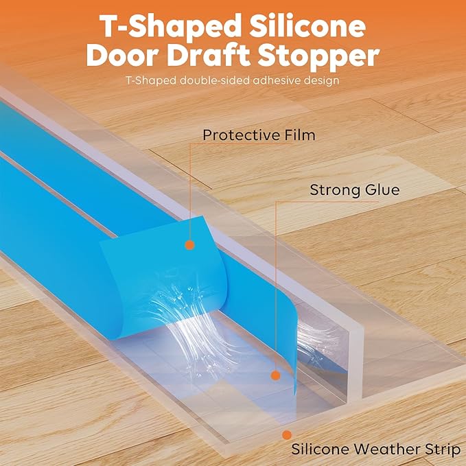 T-Shaped Silicone Door Weather Stripping for Side, 1.37 in x 20 Ft Door Draft Stopper Shower Seal Strip for Door Frame & Windows and Shower Sweep Gaps(Clear)
