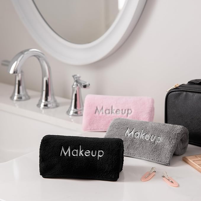 Arkwright Makeup Towels - Pack of 6 - Ultra Soft & Gentle Microfiber Coral Fleece Washcloth Face Make Up Remover, Reusuable Eraser Cloth Essentials for Hosts & Artists, 13 x 13 in, Black