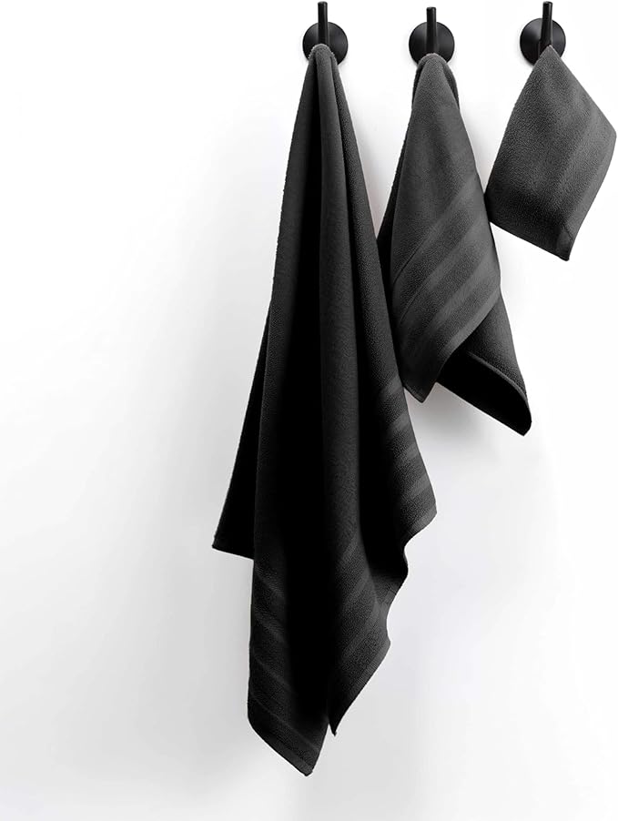 Hearth & Harbor Bath Towels for Bathroom - 100% Ring Spun Cotton Luxury Bathroom Towels - Soft & Highly Absorbent Bath Towels Set, 6 Piece Set, Black