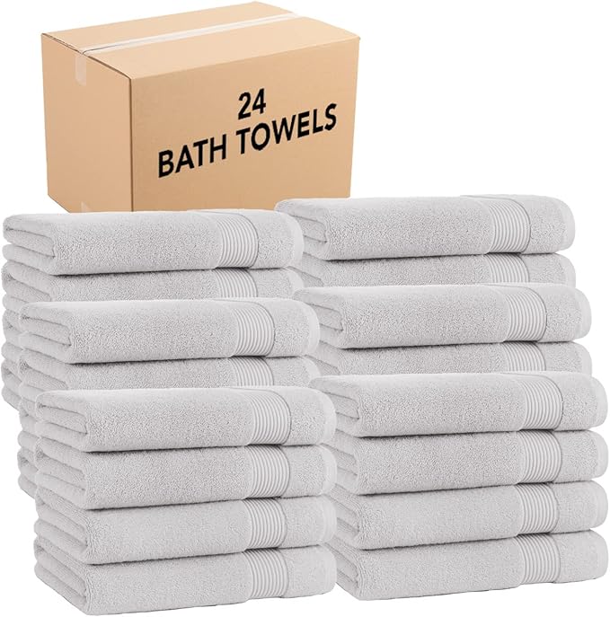 Arkwright Bath Towels Set of 4 - (Bulk Case of 24) Super Soft 100% Cotton, 600 GSM Quick Dry & Absorbent, Luxury Bathroom Essentials for Hotels, Spa, Hosts, and Vacation Rentals, Titanium Grey