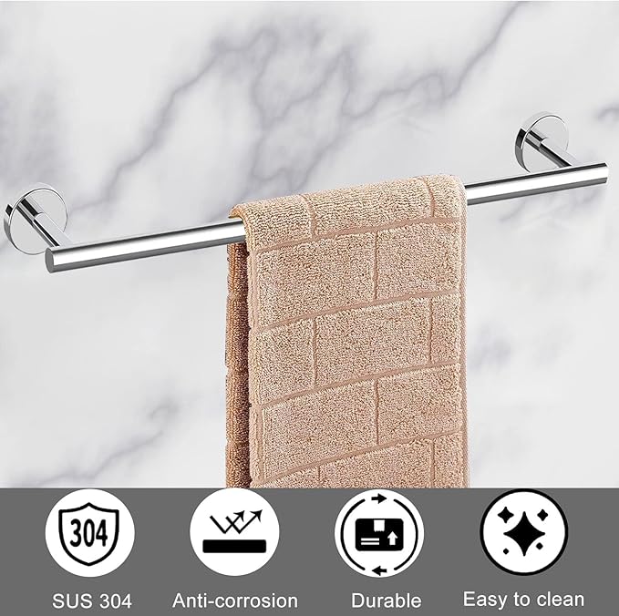 Cilee 10 Piece Chrome Bathroom Accessories Set, 24inch Polished Chrome Towel Bar Ring+Toilet Paper Holder+ Robe Towel Hook SUS304 Stainless Steel Bathroon Hardware Set