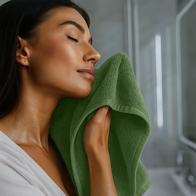 RIVERSIDE 12 Pack Washcloths - 12x12 Inches, 400 GSM, 100% Ring-Spun Cotton - Soft, Absorbent & Durable Face and Body Towels - for Bathroom, Spa, Gym, Makeup Removal & Everyday Use - Sage Green