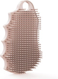 Silicone Body Scrubber Silver-Infused Dual-Sided 3-in-1 for Shower, Body Cleaning+Massage+Exfoliator Body Brush Buffer for Men and Women, Silicone Loofah, Non-Slip Handle (Sand Pink)
