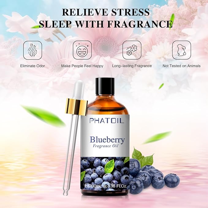 PHATOIL 3.38FL.OZ Blueberry Fragrance Oils for Aromatherapy, Essential Oils for Diffusers for Home, Perfect for Diffuser, Yoga, Skin Care, DIY Candle and Soap Making - 100ml