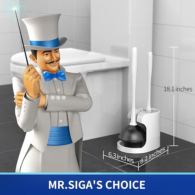 MR.SIGA Toilet Plunger and Bowl Brush Combo for Bathroom Cleaning, White, 2 Sets