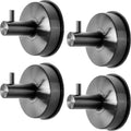 YOHOM Suction Cup Hooks Shower Towel Holder Stainless Steel Vacuum Bathroom Shower Hook Suction Towel Rack Kitchen Organizer for Bathrobe Loofah Washcloth Brushed Black 4 Pcs