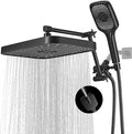 14 Inch Large Shower Head with Handheld Spray Combo and Extention Arm, Rain Rainfall Waterfall High Pressure Shower Heads, Modern Showerhead with 3-Way Diverter - Height/Angle Adjustable(Matte Black)