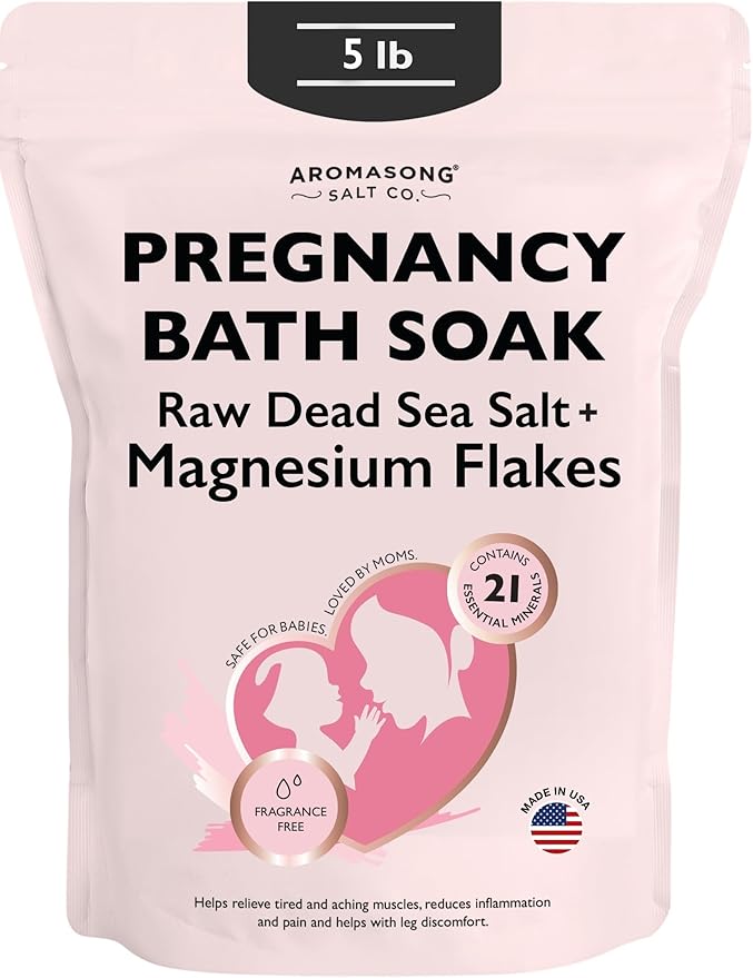 Aromasong Dead Sea Pregnancy Bath Soak 5 LB - Unscented Pure Magnesium Flakes & Minerals - Pregnancy & Postpartum Muscle Aches & Leg Discomfort - Better Absorbs Than Epsom Salt (Packaging May Vary)