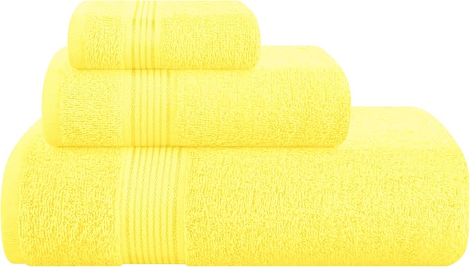 Belizzi Home Ultra Soft 3 Pack Cotton Towel Set, Contains a Bath Towel 28x55 inch, a Hand Towel 16x24 inch & a Wash Coth 12x12 inch, Ideal Everyday use, Compact & Lightweight - Lime Yellow
