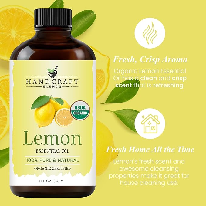 Handcraft Blends Organic Lemon Essential Oil – 1 Fl Oz – 100% Pure and Natural – Premium Grade Essential Oil for Diffuser and Aromatherapy