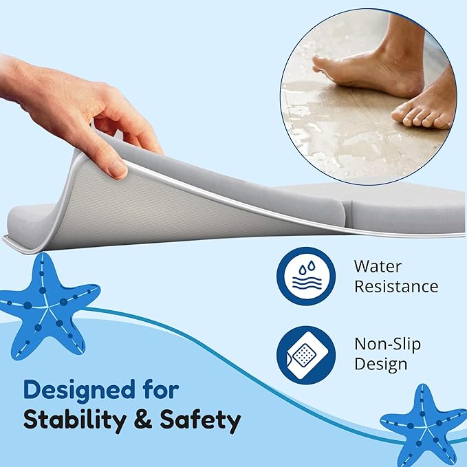Vault & Co Bath Kneeler and Elbow Rest Pad Set – Extra Thick 1.5” Cushioned Baby Bath Kneeling Pad, Non-Slip Mat with Quick Dry Cover Storage Pockets, Waterproof Support & 5 Fun Bath Toys