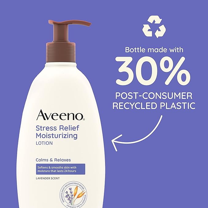 Aveeno Stress Relief Moisturizing Body Lotion with Lavender Scent, Natural Oatmeal to Calm & Relax, Non-Greasy Daily Stress Relief Lotion, 12 fl. oz