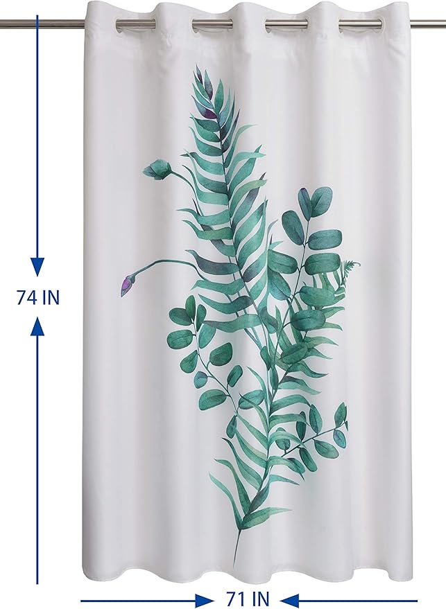 Conbo Mio No Hook Shower Curtain with Snap in Liner Set, Hotel Luxury Shower Curtains for Bathroom with See Through Top Window, Waterproof, Washable 71W x 74H Leaf