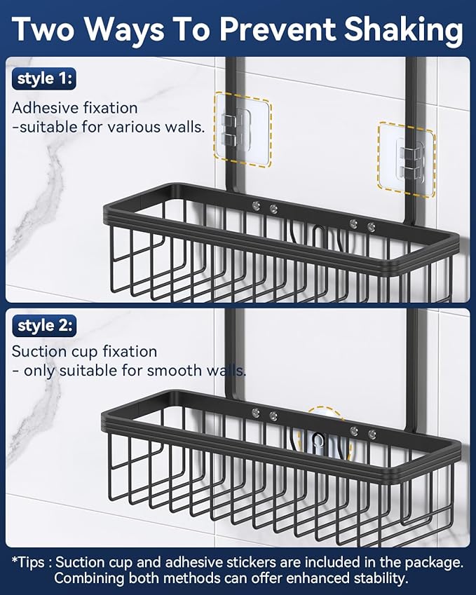 YASONIC Shower Caddy Hanging, Never Rust Shower Organizer Hanging, Aluminum Shower Racks for Inside Shower with Hooks for Razor, Bathroom Organizers and Storage with Soap Holder, Black