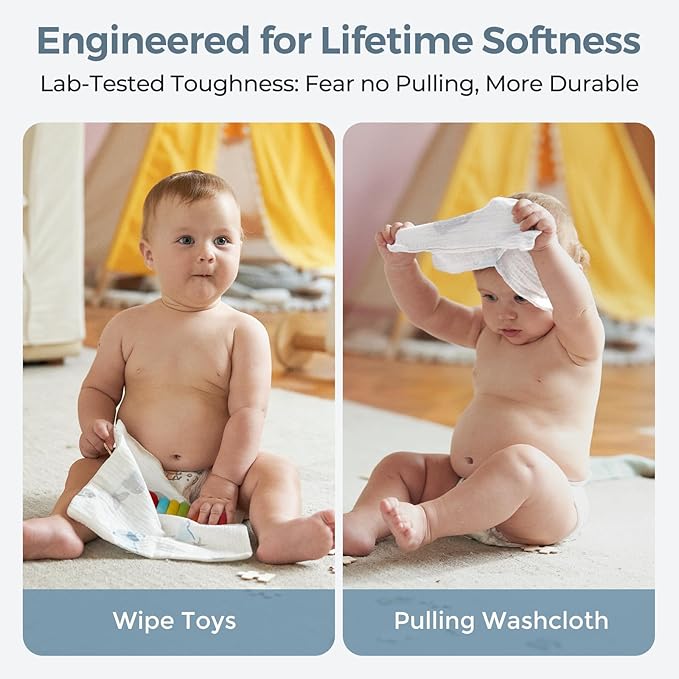 Momcozy Baby Washcloths - 4 Layer Design| Medium Thickness| Soft & Absorbent| Premium Cotton for Newborns' Skin-Great for Bathing, Wiping & on-the-go Use, Shower Gift and Essential(5 Pack, 10x10 inch)