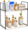 Bathroom Countertop Organizer, 2 Tier Acrylic Tray Vanity Counter Skincare Organizer Shelf, Home Storage Holder for Lotion Makeup Cosmetics Perfume Spice, Black+Clear
