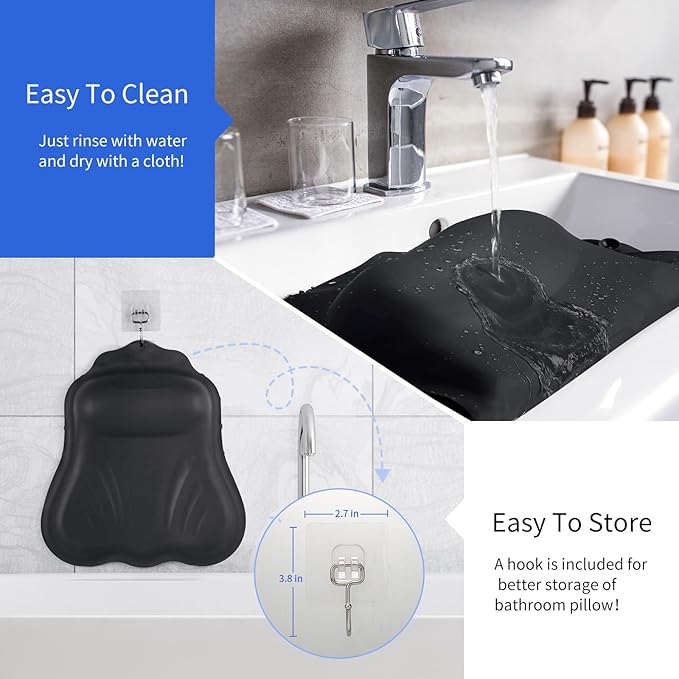 Goowin Bath Pillows for Tub, New Generation Skin-Friendly Silicone Bath Pillow, Luxury Bathtub Pillow for Head and Neck, Powerful Suction Tub Pillow for Bathtub with Inflatable Airbag (Black)