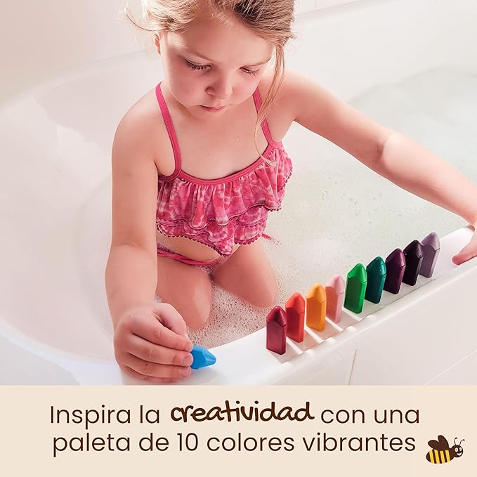 Honeysticks Triangle Bath Crayons Non Toxic (10 Pk) for Toddlers 1-3 and Kids 4-8, Natural Beeswax Crayons, Food-Grade Colors, Fragrance Free, Easy Grip Triangular Shape, Bath Toys for Bathtub, Shower