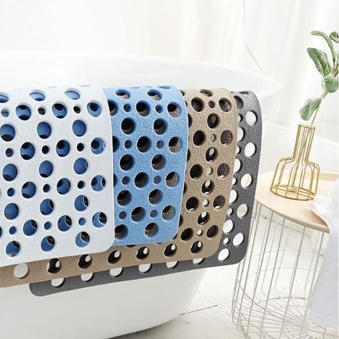Casa and Beyond Shower Mat,Non Slip Bath Mat and Shower Mat with Suction Cups and Drain Holes,Bathroom Mat Easy to Clean Soft Machine Washable,Bathtub Mat Easy Dry&Cut (Blue,35" x 16"(Rectangular))