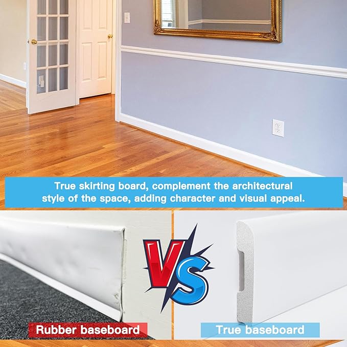 Art3d Wall Baseboard Molding Trim 8-Pack of 56 x 2.6 in., High Impact Polystyrene Skirting Board - Installed with Glue - White