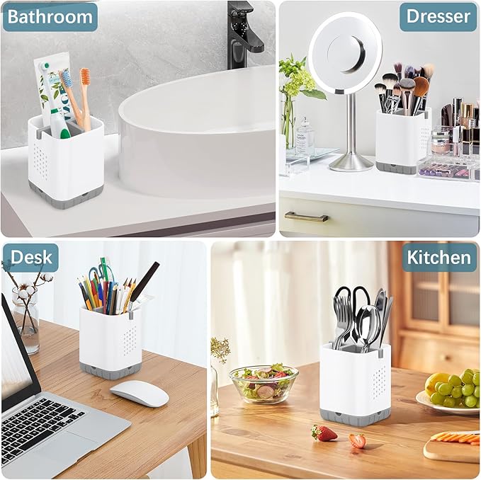 Boperzi Toothbrush Holders for Bathrooms, Detachable Electric Toothbrush Holder, Kids Toothbrush Holder Drainage, 3 slot Toothbrush and Toothpaste Holder Storage Caddy, Toothbrush Organizer White/Grey