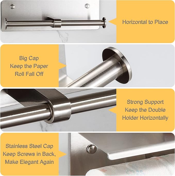 BGL Toilet Paper Holder with Shelf Brushed Nickel Double Head Toilet Tissue Roll Holder 304 Stainless Steel Wall Mount for Bathroom