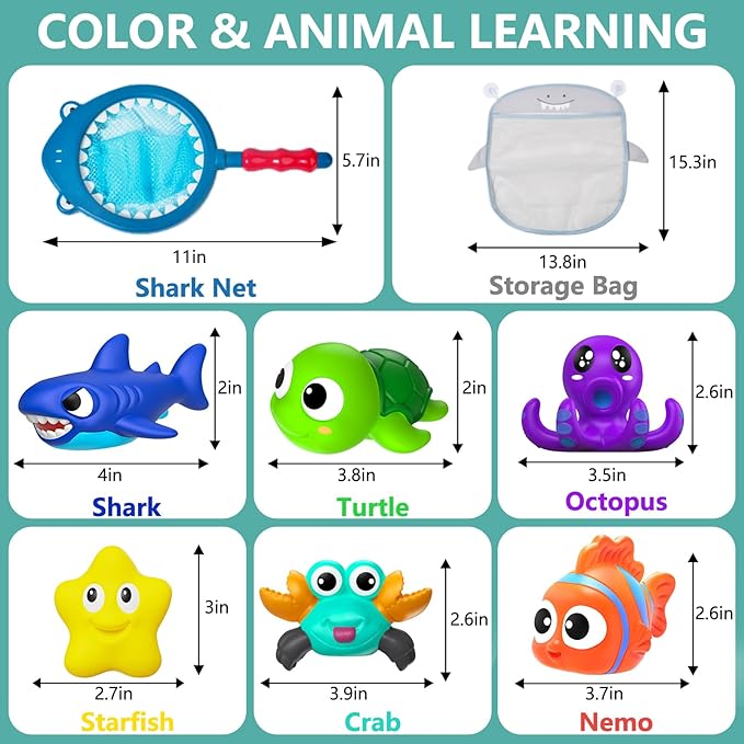No Hole Mold Free Baby Bath Toys for Kids Ages 1-3,Water Toys for Babies and Toddlers,Ocean Animal Bath Toys for Bathtub,Shower,Beach, Pool,Water Table,Boys Girls Gifts with Storage Bag