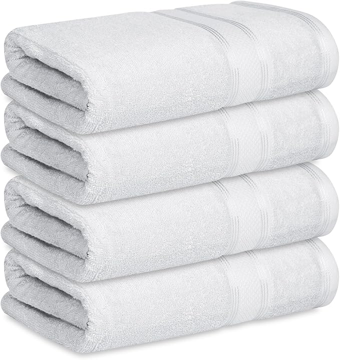 Casa Lino White Bath Towels Set of 4 (54" x 27") - Large Bathroom Towel Set - 100% Cotton Towels for Bathroom - Highly Absorbent & Quick Dry Bath Towel Multipack - New Apartment Essentials
