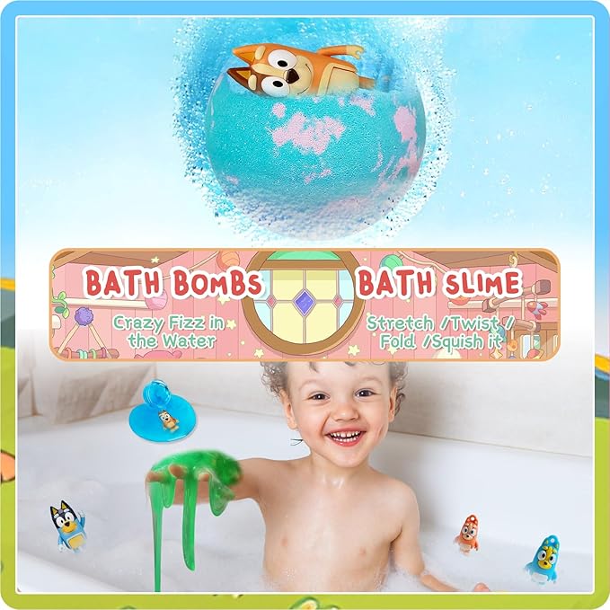 Birthday Gifts Set for Kids: Bath Bombs with Surprise Toy Inside, Bath Slime, Fidget Squishy Toys, Pop Fidget Toys, Silicone Coin Purse, Slap Bracelets, Pencil Sharpener, Relaxing Gift Set for Kids