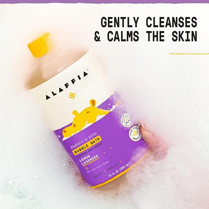 Alaffia Babies & Kids Bubble Bath, Lemon Lavender, Pump Included – Gentle Cleanser with Raw Shea Butter and Lemon Balm, 32 Fl Oz