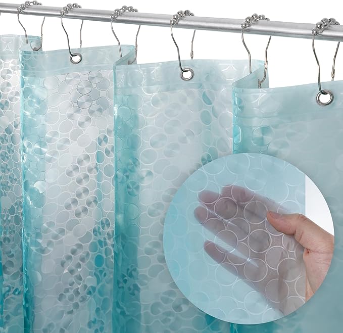 LiBa Plastic Shower Curtain, Heavy Duty 8G Shower Curtain for Bathroom, Waterproof Vinyl Shower Curtain, 3 Magnets, Rustproof Mental Grommets - 3D Aqua Circle Pattern, 72x72