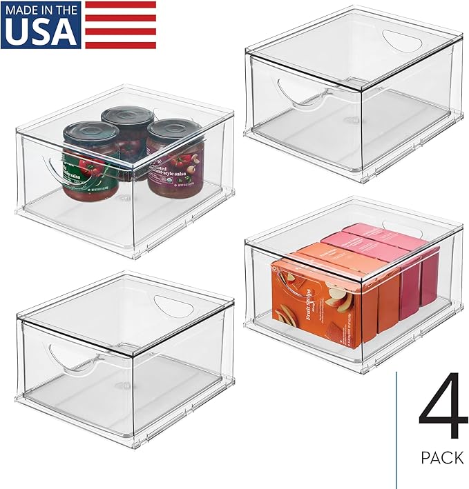 iDesign Stackable Storage Drawer for Fridge, Pantry, or Under Sinks, Set of 4, Clear, Made in USA