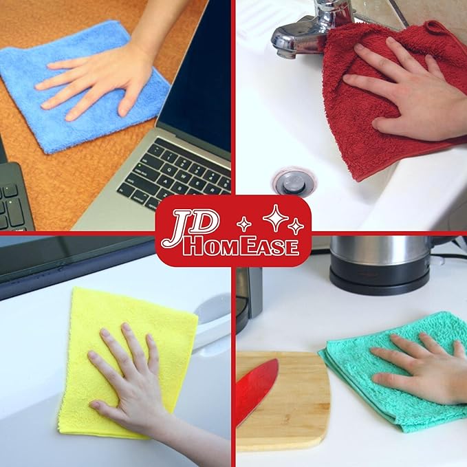 Microfiber Cleaning Cloths,12 Pack, 16"x16", All-Purpose, Softer, Highly Absorbent, Lint-Free, Reusable, Washable Pro Towels, Red, for House, Kitchen, Bathroom, Car, Office