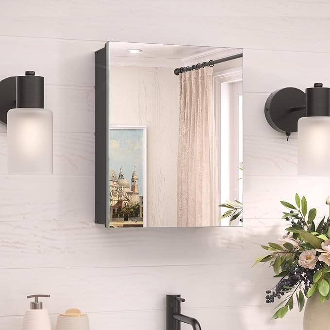 TokeShimi 14 x 18 Black Medicine Cabinet with Mirror, Aluminum Mirror Medicine Cabinet Wall Mounted or Recessed with Stepless Adjustable Amply Storage Metal for Modern Farmhouse
