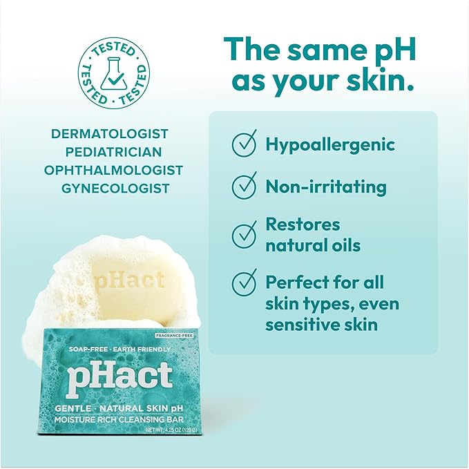 ANDREW LESSMAN pHact Moisture-Rich, Soap-Free Cleansing Bar. Natural Skin pH. Fragrance-Free. All Skin Types - Even Sensitive Skin. Hypoallergenic. Dermatologist Tested. 12 Pack 4.25 oz each
