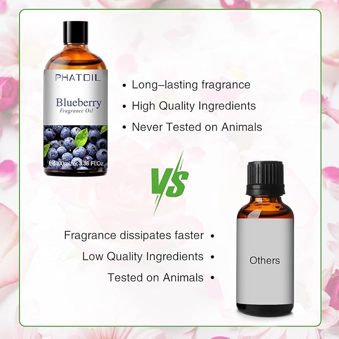 PHATOIL 3.38FL.OZ Blueberry Fragrance Oils for Aromatherapy, Essential Oils for Diffusers for Home, Perfect for Diffuser, Yoga, Skin Care, DIY Candle and Soap Making - 100ml