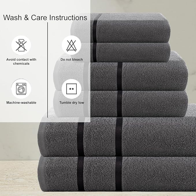 CASA COPENHAGEN Eternal 6 Pieces Towel Set- Pine Grey, 500 GSM 2 Bath Towel 2 Hand Towel 2 Washcloth, Designed in Denmark Made of Soft Egyptian Cotton for Bathroom, Kitchen & Shower