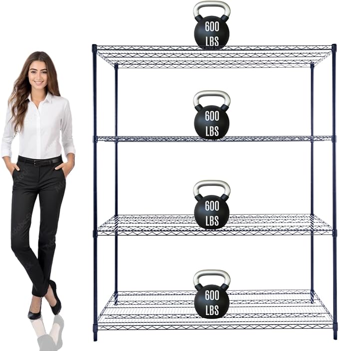 60"x24"x72" PRIME HEAVY DUTY Black 4-Tier Wire Shelving NSF 2400 LBS MAX Capacity Storage Rack for Commercial, School, Home, Garage, Warehouse, Industrial, and Hospital Uses (with Wheels)