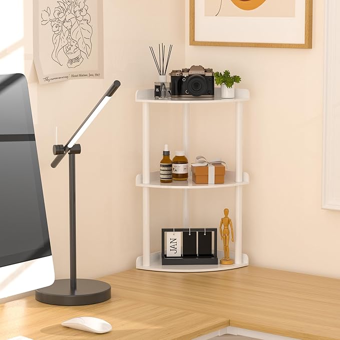 3 Tier Countertop Corner Organizer Shelf 7x7x15.7 Inch, White Countertop Acrylic Bathroom Corner Shelf, Vanity Storage Organizer for Cosmetics, Toiletries