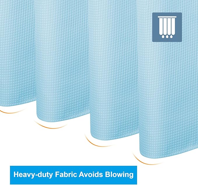AmazerBath Baby Blue Shower Curtain Fabric, Waffle Shower Curtain Polyester, Heavy Duty 240GSM, Hotel Quality Bathroom Shower Curtains, 72 x 72 Inches