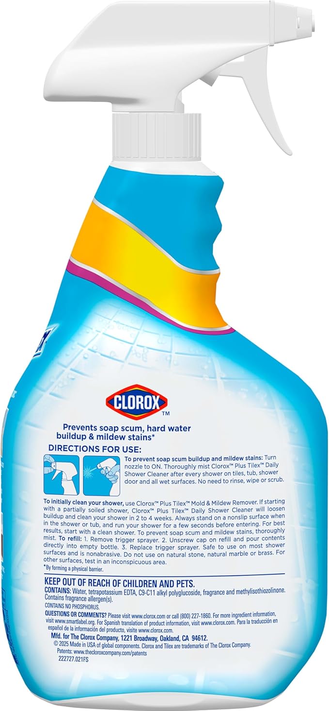 Clorox Plus Tilex Daily Shower Cleaner, 32 Fluid Ounce Spray Bottle, Pack of 3