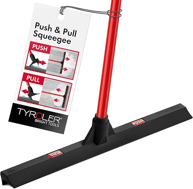Tyroler Rubber Floor Squeegee Heavy Duty 17", Deck Squeegee Outdoor for Floors with 55" 4 Part Handle, Perfect Outdoor Squeegees for Patio, Tiles, Marble, Garage, Shower, Window