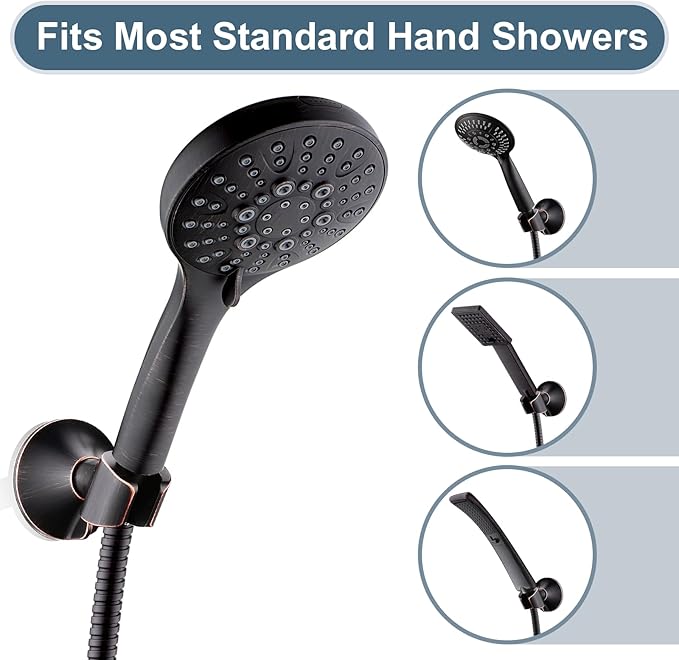 BRIGHT SHOWERS Strong Adhesive Shower Head Holder with Dual Angle Adjustable, Wall Mounted Handheld Shower Bracket, Easy Installation, Screw Mounting Options, Oil-Rubbed Bronze