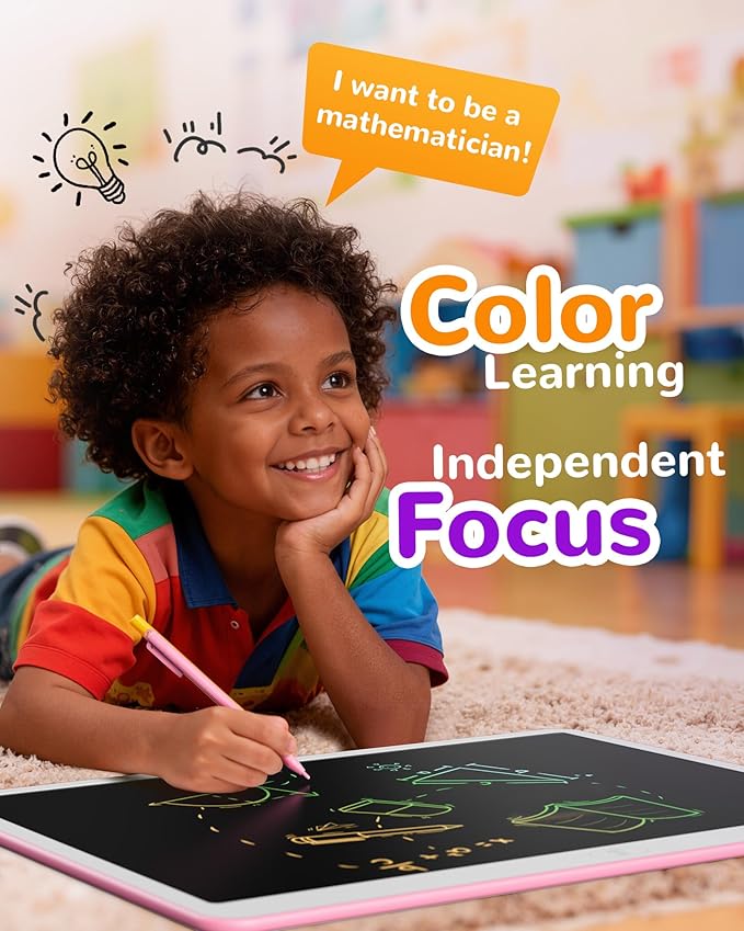 KOKODI LCD Writing Tablet, 20 Inch Colorful Toddler Doodle Board Drawing Tablet, Erasable Reusable Electronic Drawing Pads, Educational and Learning Toy for 3-6 Years Old Boy and Girls(Pink)